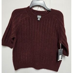 Worthington Autumn Burgundy Cropped Short Sleeve Sweater Extra Small